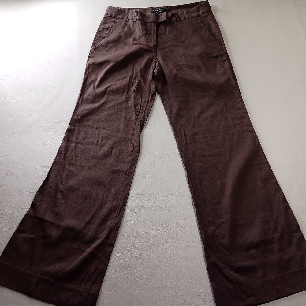 Theory Womens Pants Size 6 Linen Blend Straight Leg Office Pocket Brown